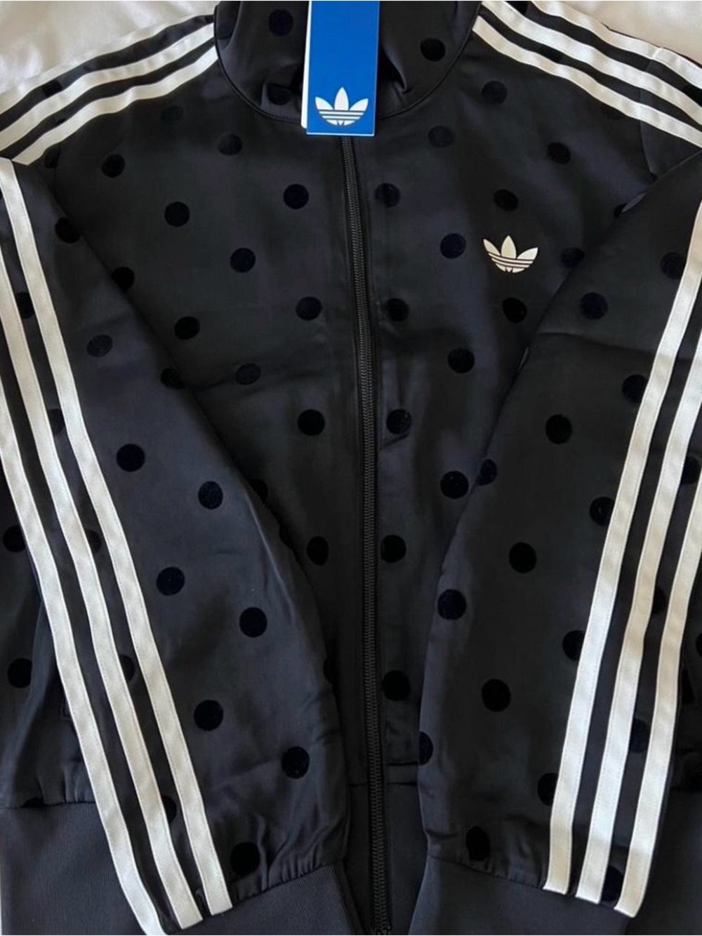 Adidas SET: Black Polka Dot Satin Jacket & Matching Pant - M - Picture 3 of 3
